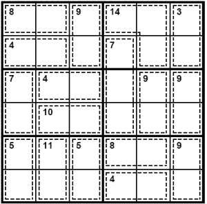 Sudoku - Your attention. Jigsaw sudoku killer 6x6 easy level. # 129 Killer Sudoku  6x6 (Sum-do-ku, Sums Number Place, Kikagaku Nampure, Sums Sudoku,  Samunamupure). The entire playing field consists of 36 cells.